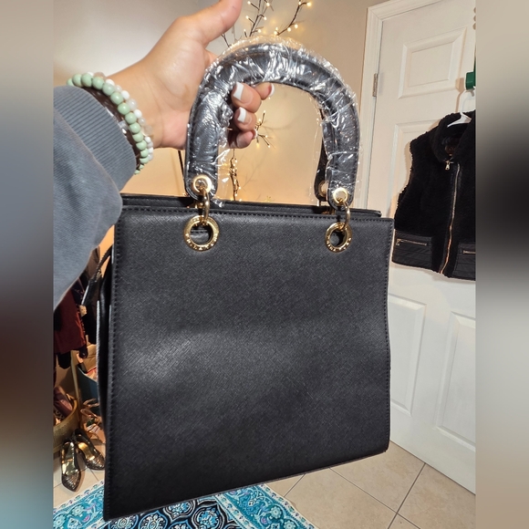 Trina Turk Black Satchel with Gold Accents - Picture 7 of 13